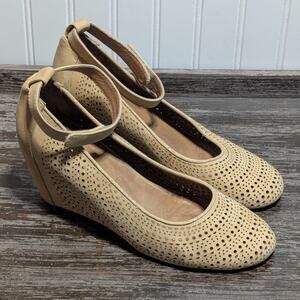 Jeffrey Campbell Women's Tan Suede Leather Wedge Heel Ankle Strap Size 10 M
